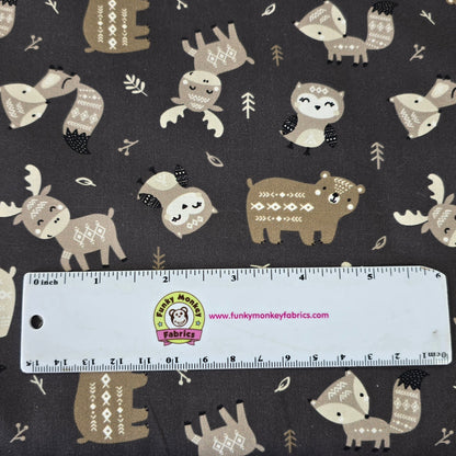 Charcoal Aztec Woodland Friends - Camelot Cotton