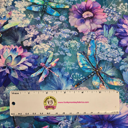 Multi Flying Dragonflies & Floral - Timeless Treasures Cotton