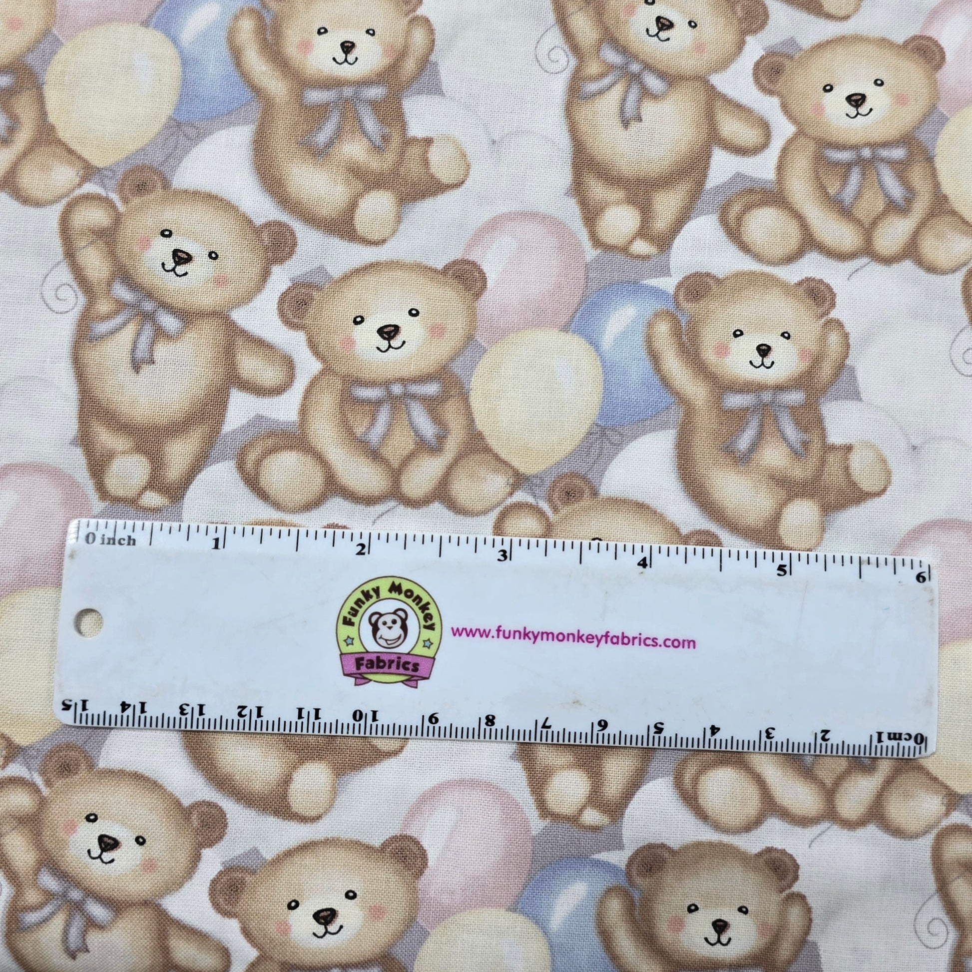 Gray/Multi Teddy Bears and Clouds - Studio E Cotton