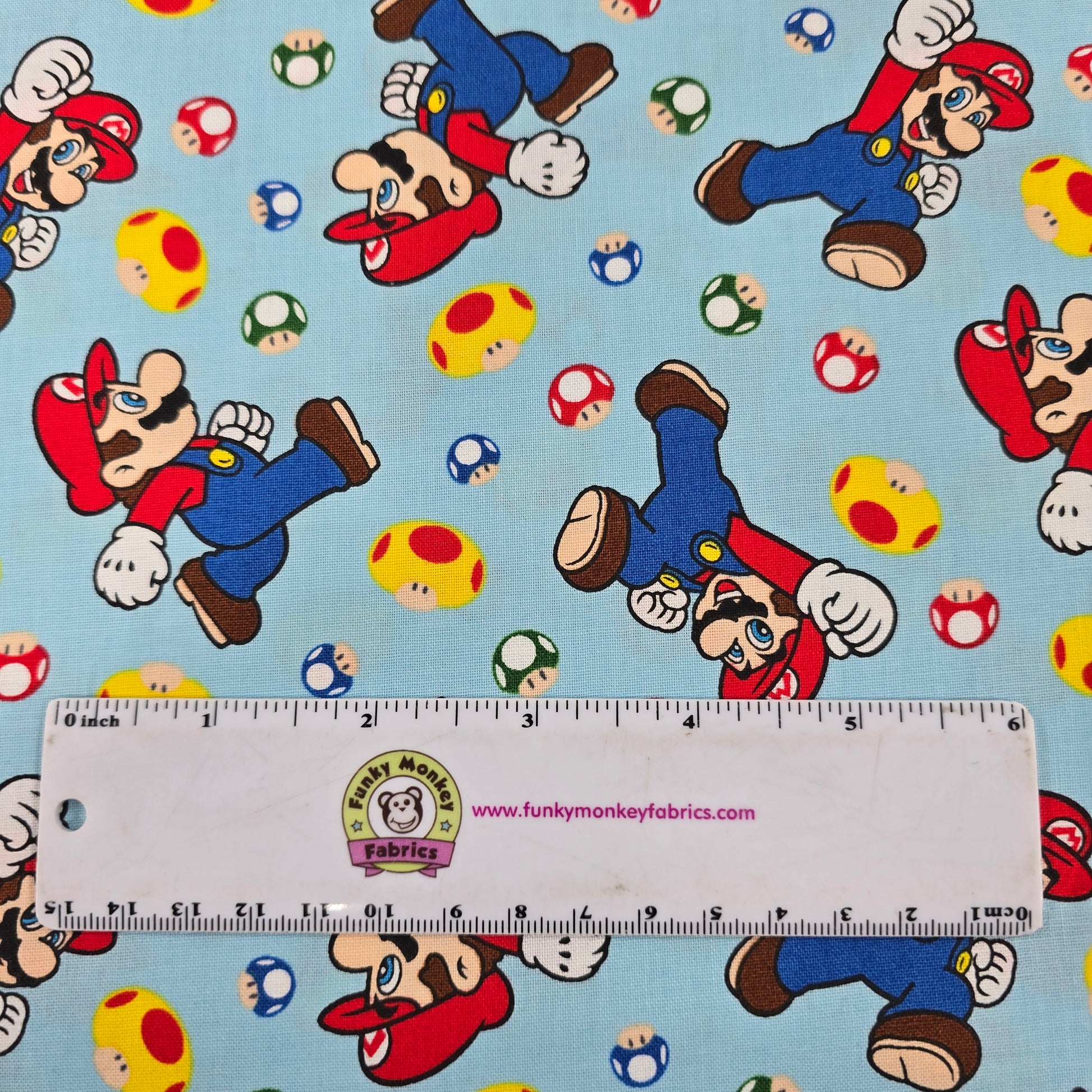 Mario & Mushroom Toss on Blue - Springs Creative Cotton