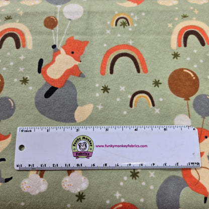 Foxes & Rainbows on Green - David Textiles Flannel