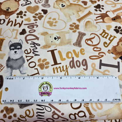 Cream Tossed Dogs & Words - Timeless Treasures Cotton