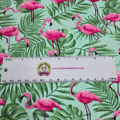 Pink Flamingos on Green - Fabric Traditions Cotton
