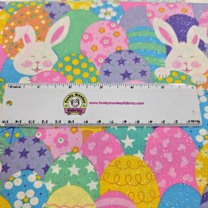 Easter Eggs & Bunnies with Glitter - Fabric Traditions Cotton