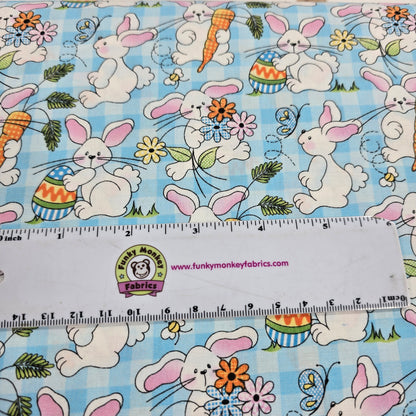 Easter Bunnies on Blue Plaid - Fabric Traditions Cotton