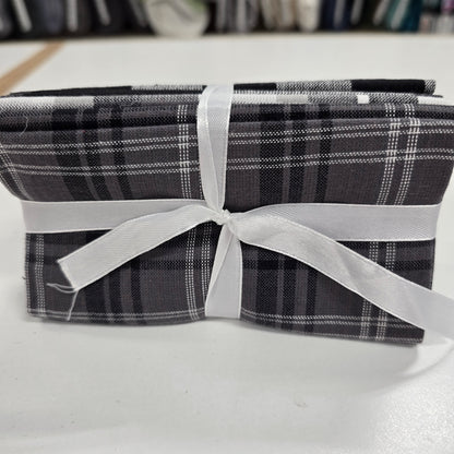 5 Fat Quarters - Black/White/Grey Plaids - 3 Wishes Flannel