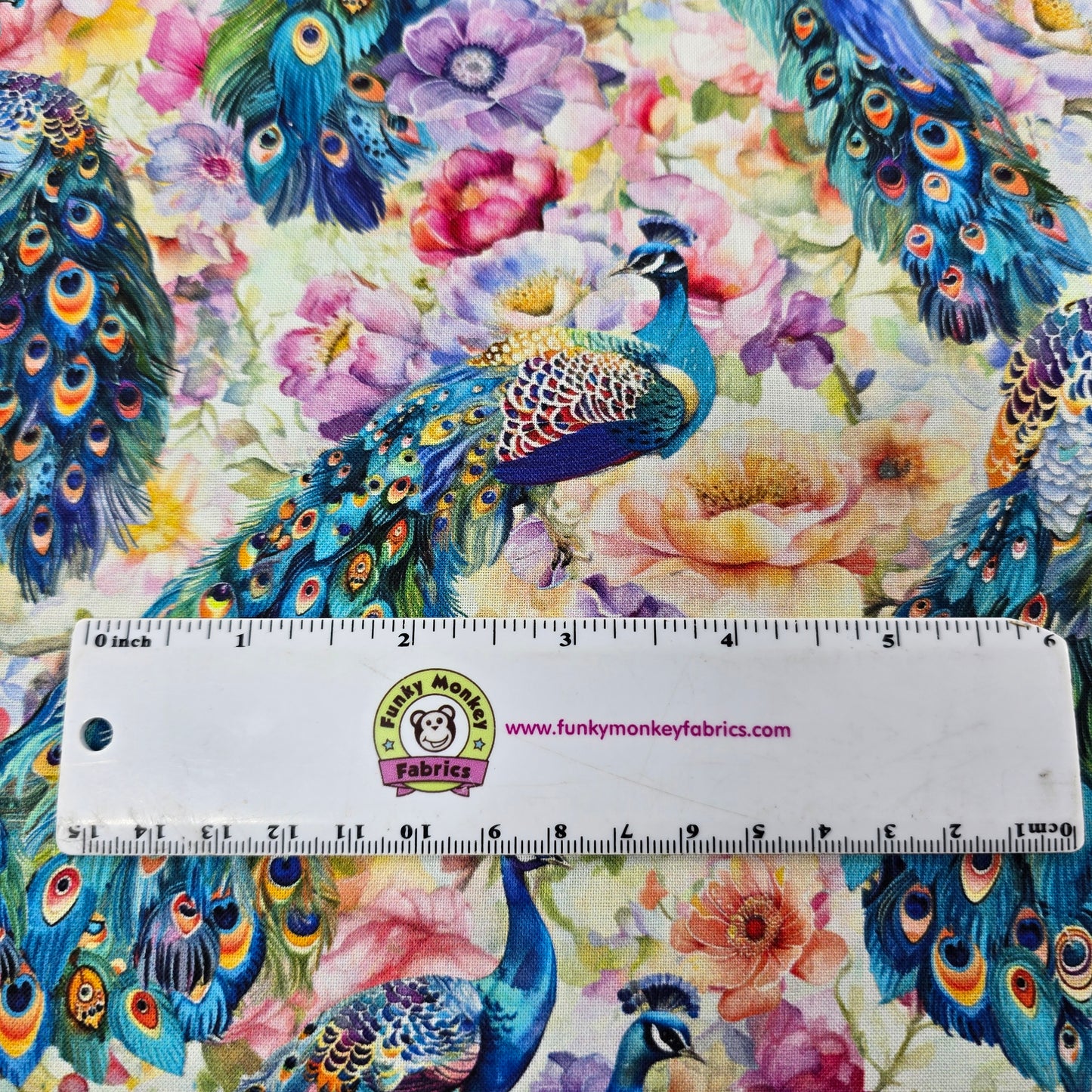 Multi Peacocks On Floral - Timeless Treasures Cotton