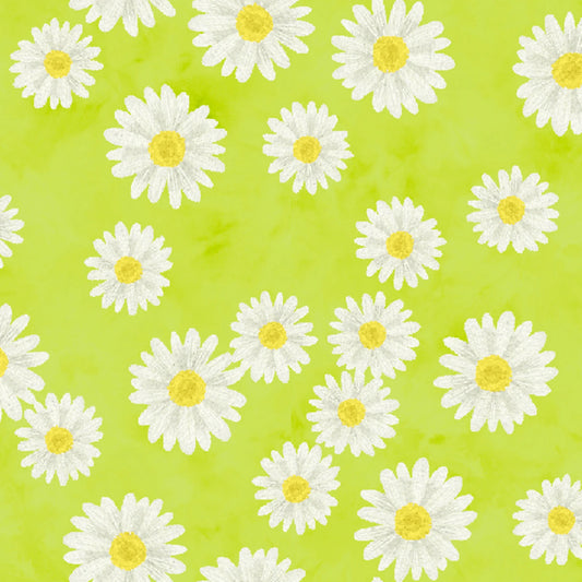 Daisy Garden Lime - 3 Wishes Cotton
