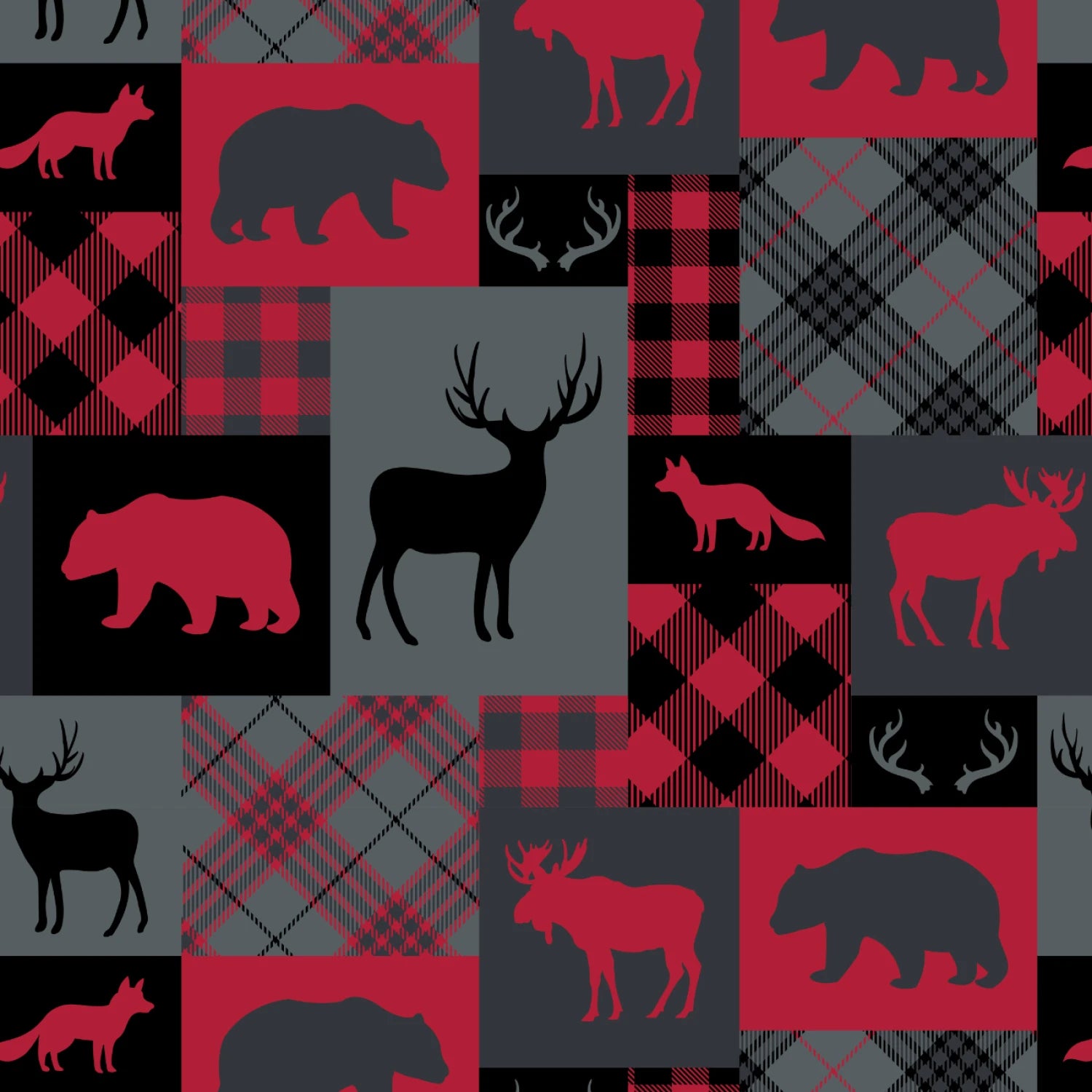 Red Woodland Patchwork - North of Ordinary - Camelot Fleece