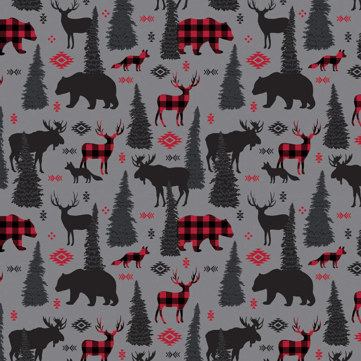 Grey Forest Animals Plaid - North of Ordinary - Camelot Fleece