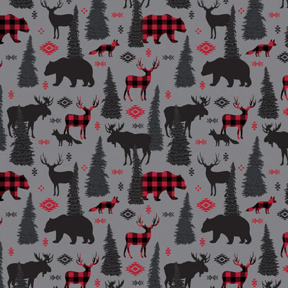 Grey Forest Animals Plaid - North of Ordinary - Camelot Fleece