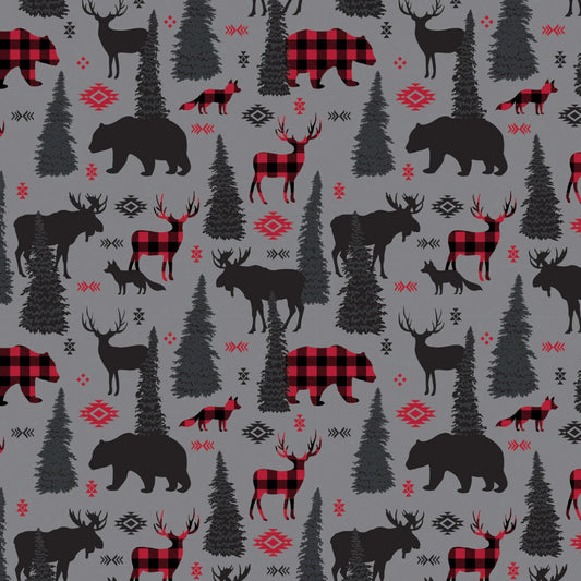 Grey Forest Animals Plaid - North of Ordinary - Camelot Fleece