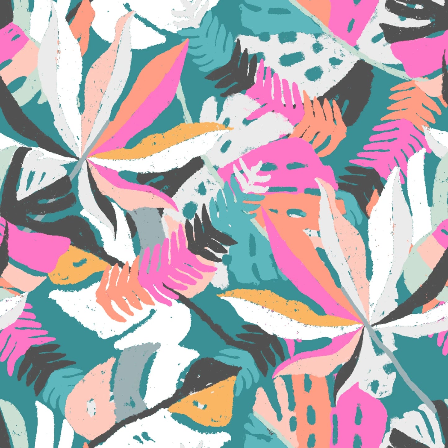 Zebra Dazzle Lavish Leaves Turquoise - 3 Wishes Cotton