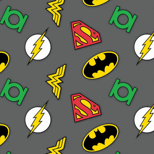 CLEARANCE DC Comics Multiple Logos on Grey - Camelot Flannel