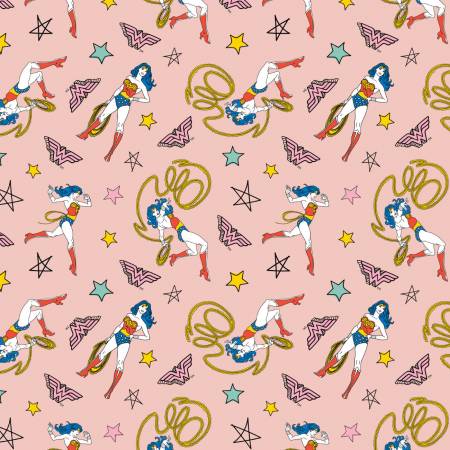 Wonder Woman Doodle Pink - Camelot Minky (23400895M-4)