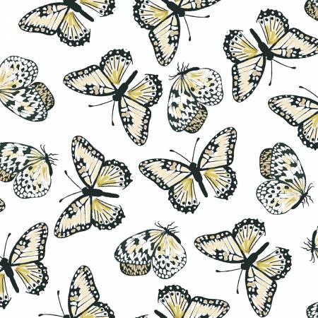 Forest Life Butterflies on White - 3 Wishes Cotton