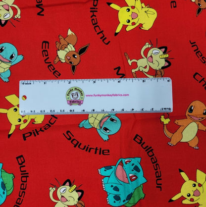 Pokemon on Red - Robert Kaufman Cotton  (72015-3)