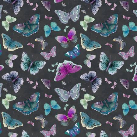 Black Multi Butterflies Midnight Garden - Wilmington Prints Cotton