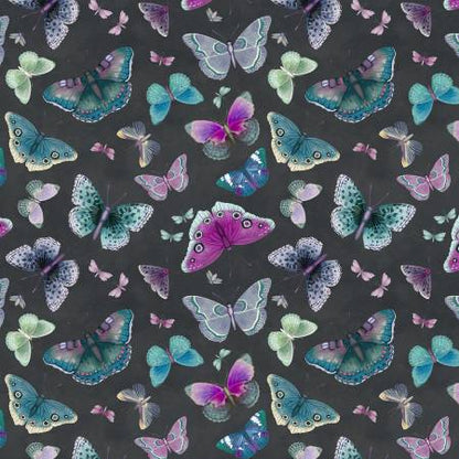 Black Multi Butterflies Midnight Garden - Wilmington Prints Cotton
