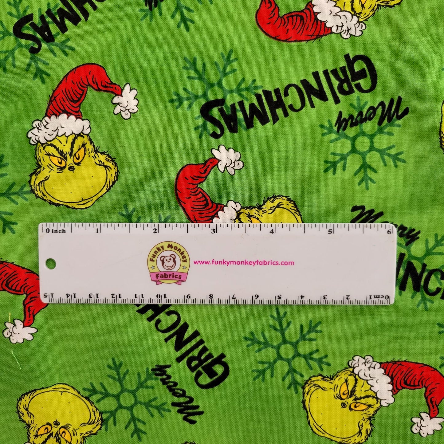 Green Dr. Seuss How the Grinch Stole Christmas - Robert Kaufman Cotton - 1/2 yard (ADE157837)