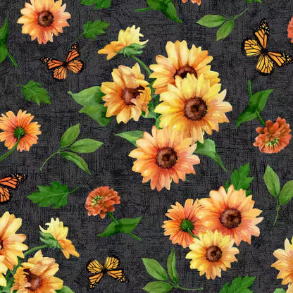 Black Sunflowers All Over - Wilmington Prints Cotton