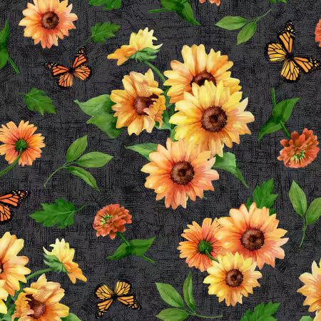 Black Sunflowers All Over - Wilmington Prints Cotton