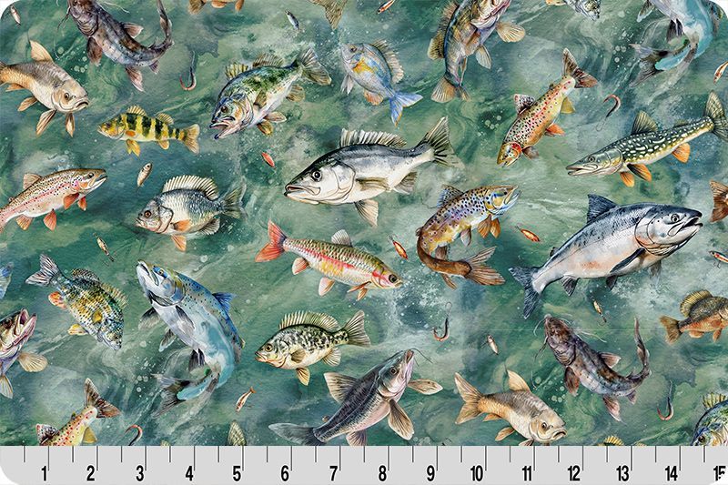 Hoffman Fish Toss Moss - Shannon Fabrics Cuddle Minky