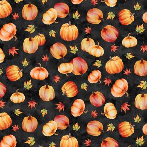 Autumn Light Pumpkins Black - Wilmington Prints Cotton