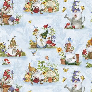 Blue Gnome & Garden - Wilmington Prints Cotton