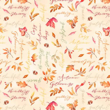 CLEARANCE Tan Autumn Words Allover - Wilmington Prints Cotton
