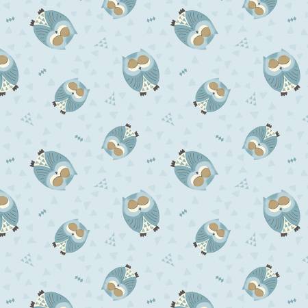 Winsome Critters Owls on Blue - Wilmington Prints Cotton