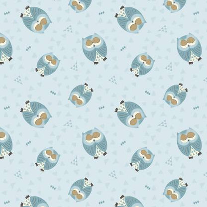 Winsome Critters Owls on Blue - Wilmington Prints Cotton