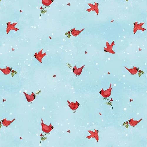 Cardinals on Blue Nose to Nose - Wilmington Prints Cotton