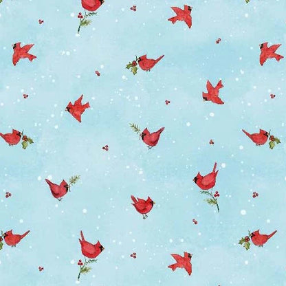 Cardinals on Blue Nose to Nose - Wilmington Prints Cotton