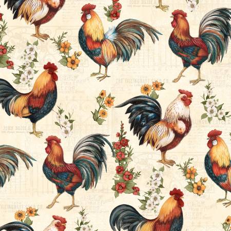Garden Gate Roosters - Wilmington Prints Cotton