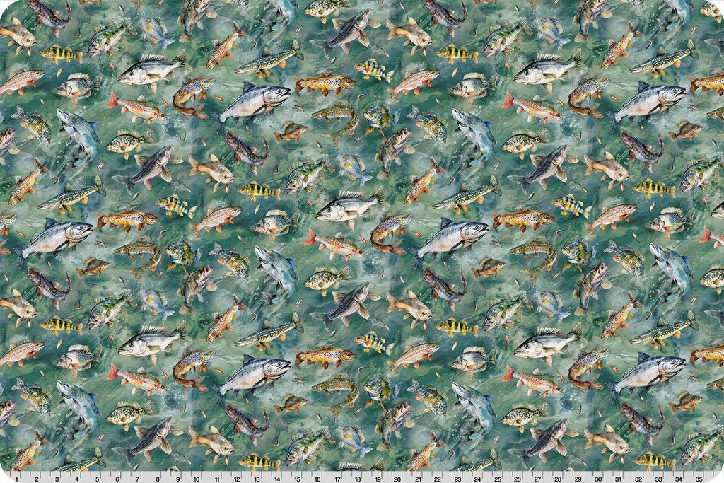 Hoffman Fish Toss Moss - Shannon Fabrics Cuddle Minky