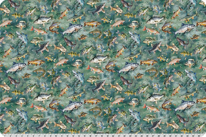 Hoffman Fish Toss Moss - Shannon Fabrics Cuddle Minky
