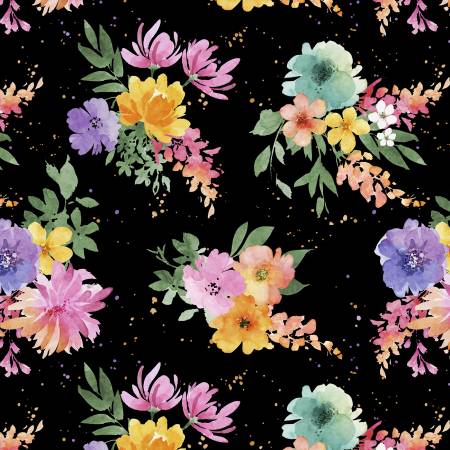 CLEARANCE Black Bouquet Toss - Wilmington Prints Cotton