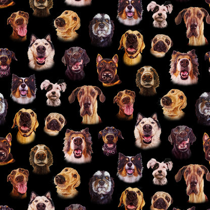 Dog Faces on Black - Elizabeth Studios Cotton