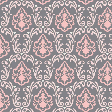 CLEARANCE Divine Damask on Grey - Emma & Mila Cotton