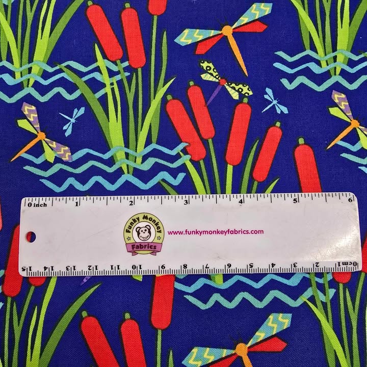 Cattails and Dragonflies on Dk. Blue - Blank Cotton (2967-77)