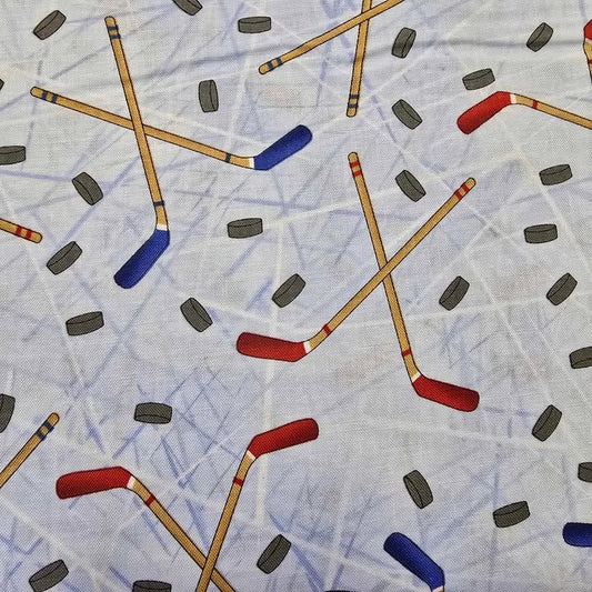 Hockey Sticks and Pucks on Blue - Blank Cotton (3182-11blue)