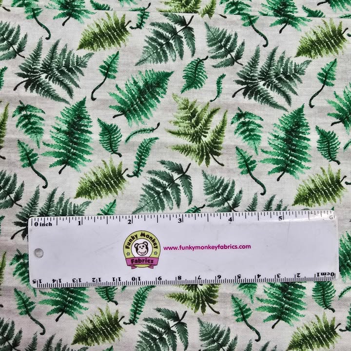 Tossed Ferns On Grey - Blank Cotton (2341-41)