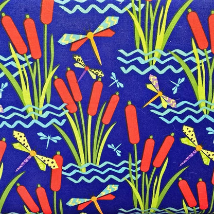 Cattails and Dragonflies on Dk. Blue - Blank Cotton (2967-77)