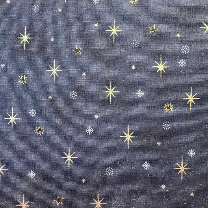 Silver Metallic Snowflakes and Stars on Navy - Blank Cotton (4598-602)