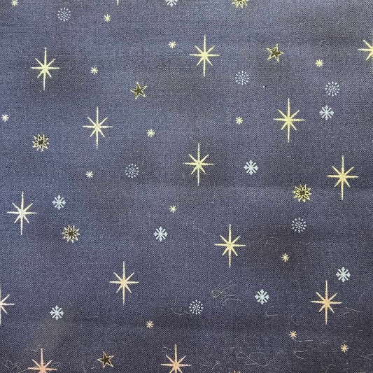 Silver Metallic Snowflakes and Stars on Navy - Blank Cotton (4598-602)