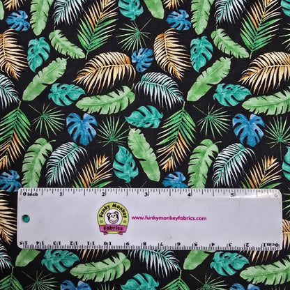 Safari Leaves on Black - Blank Cotton (3627-99black