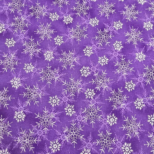 Silver Metallic Medium Snowflakes on Purple - Blank Cotton (4590-501)