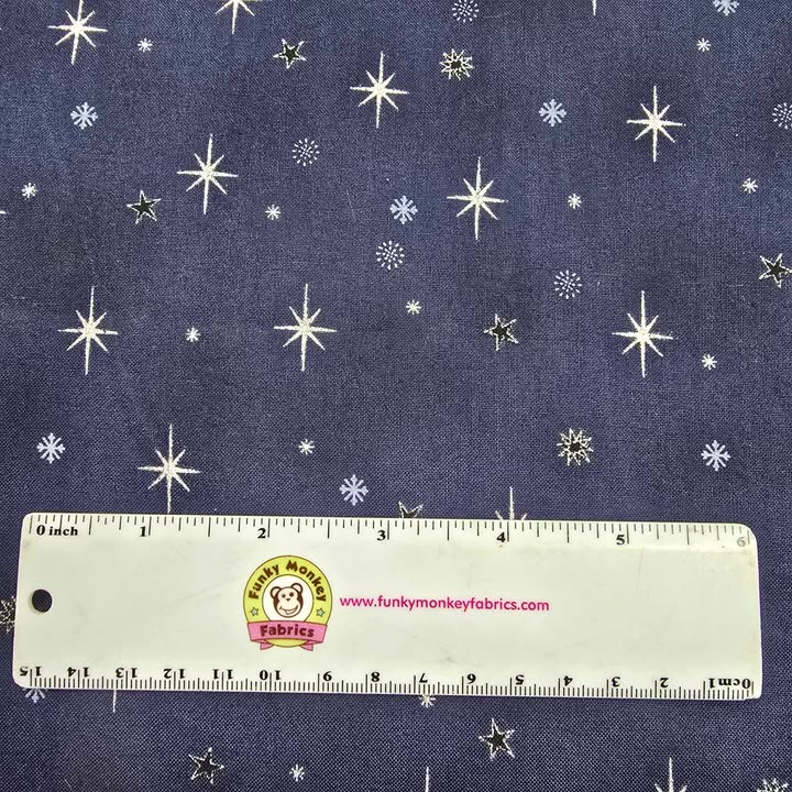 Silver Metallic Snowflakes and Stars on Navy - Blank Cotton (4598-602)