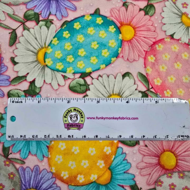 Spring Eggs and Daisies on Pink - David Textiles (DX-3930-4C-2)